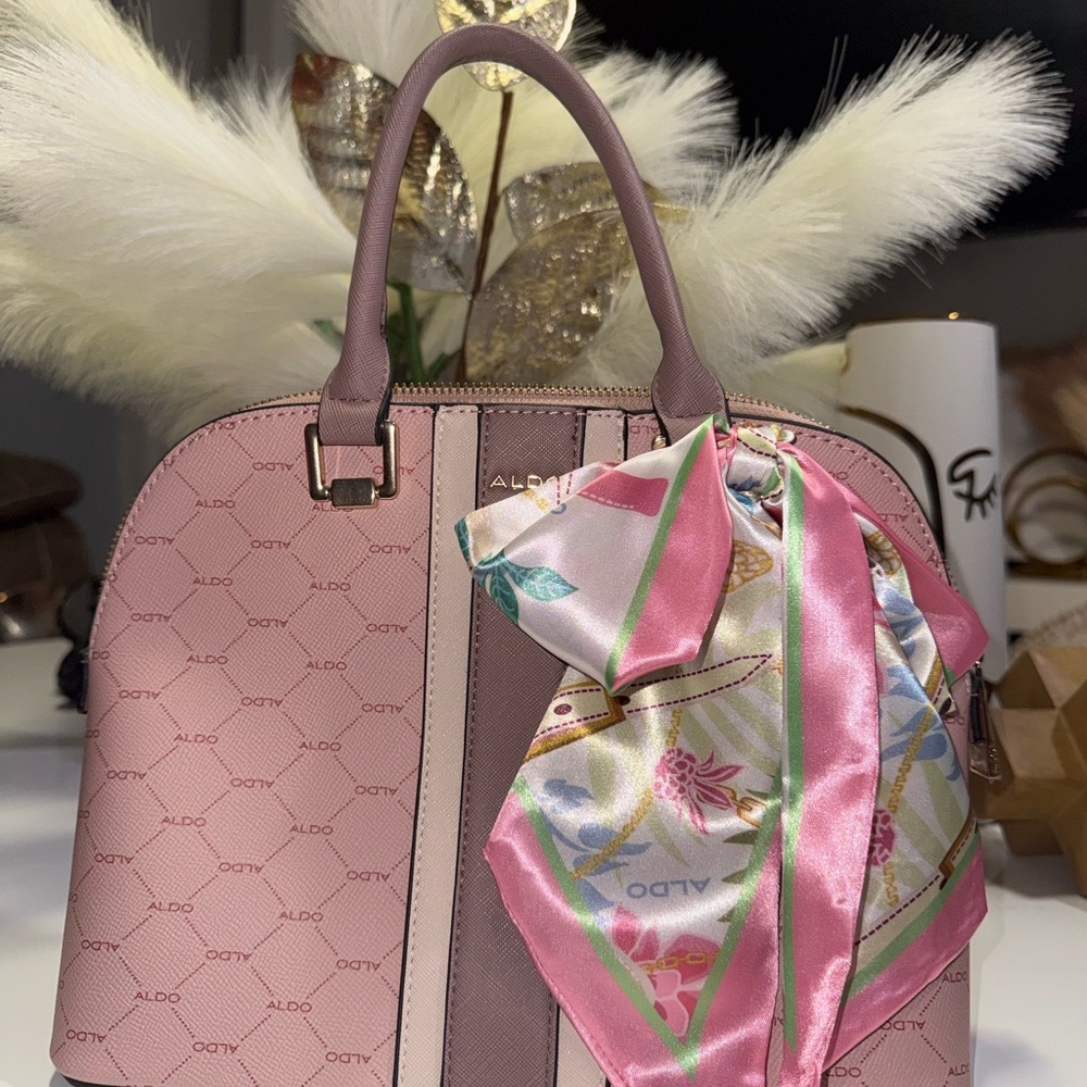 Aldo Blush Pink Satchel with Patterned Scarf